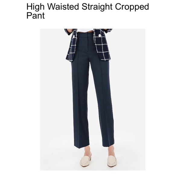 🤍 NWT New Express Cropped Straight High Rise Dark Gray Pants - Picture 1 of 7